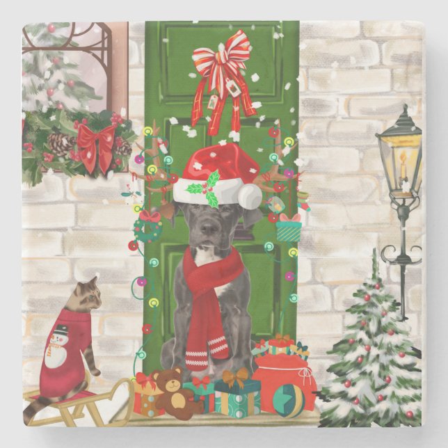 Great Dane Dog Christmas   Stone Coaster (Front)