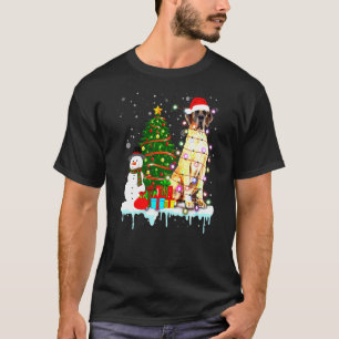 Great Dane Dog Costume Santa Lights Hat In Snow Ch T-Shirt