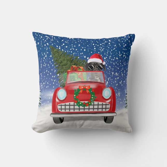 Great Dane Dog Driving Car In Snow Christmas  Cushion (Front)