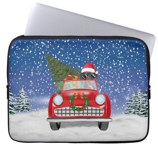 Great Dane Dog Driving Car In Snow Christmas  Laptop Sleeve (Front)