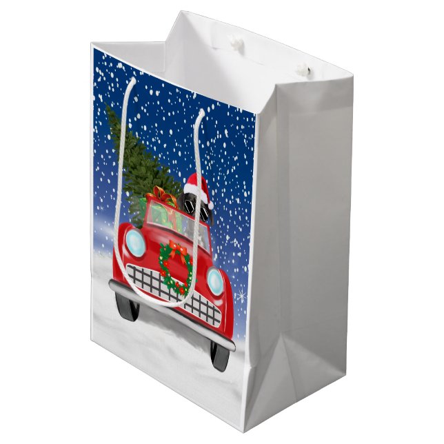 Great Dane Dog Driving Car In Snow Christmas  Medium Gift Bag (Front Angled)