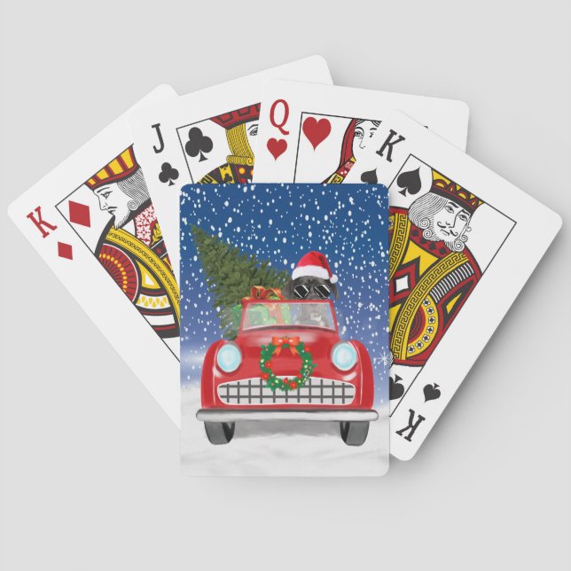 Great Dane Dog Driving Car In Snow Christmas  Playing Cards (Back)