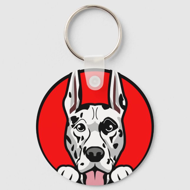 Great Dane Dog Face Design – Cute Pet Artwork Key Ring (Front)