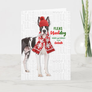 Great Dane Dog Funny Fleas Navidog with Name Holiday Card