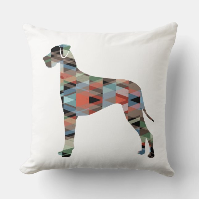 Great Dane Dog Geometric Silhouette Plaid Cushion (Front)