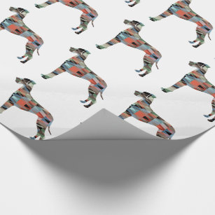 Great Dane Dog Geometric Silhouette Plaid Wrapping Paper