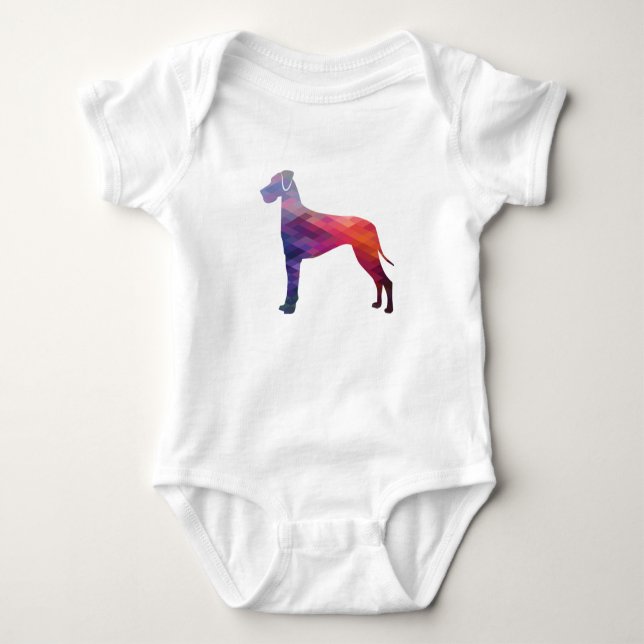 Great Dane Dog Geometric Silhouette Purple Baby Bodysuit (Front)