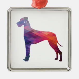 Great Dane Dog Geometric Silhouette Purple Metal Ornament