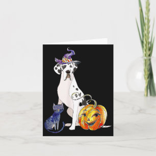 Great Dane Dog Halloween Harlequin Witch Pumpkin Card