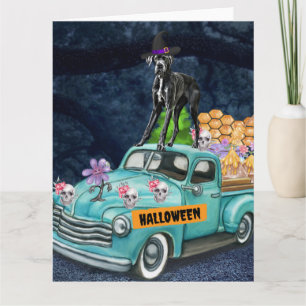 Great Dane Dog Halloween Truck Scary Night  Card