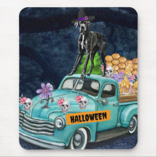 Great Dane Dog Halloween Truck Scary Night  Mouse Pad
