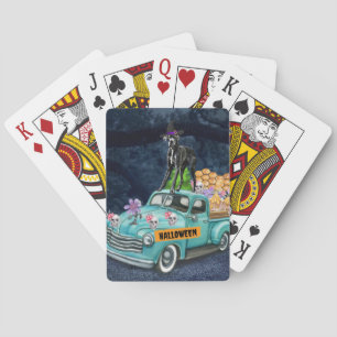 Great Dane Dog Halloween Truck Scary Night  Playing Cards