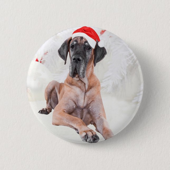 Great Dane Dog Hat Merry Christmas 6 Cm Round Badge (Front)
