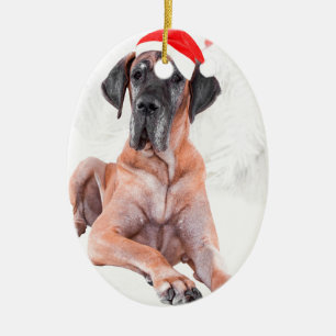 Great Dane Dog Hat Merry Christmas Ceramic Ornament