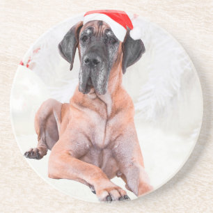 Great Dane Dog Hat Merry Christmas Coaster