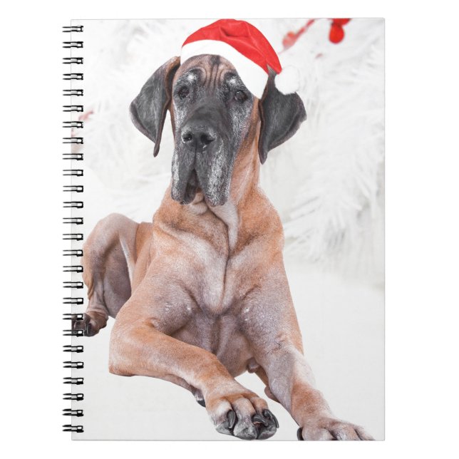 Great Dane Dog Hat Merry Christmas Notebook (Front)