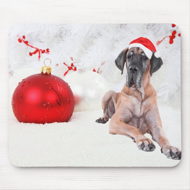 Great Dane Dog Hat Merry Christmas Red Ornament Mouse Pad (Front)