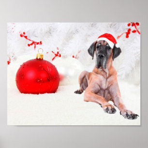 Great Dane Dog Hat Merry Christmas Red Ornament Poster