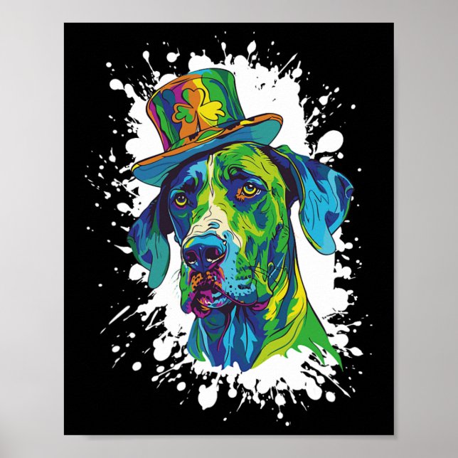 Great Dane Dog Head Irish Funny St Patricks Day  Poster (Front)