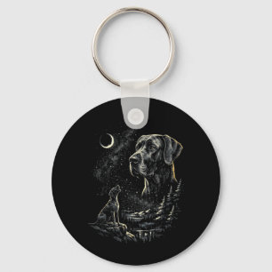 Great Dane Dog Howling Moon Vintage 90s Funny Key Ring