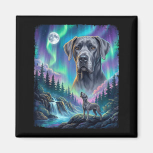 Great dane dog howling northern lights aurora moon magnet