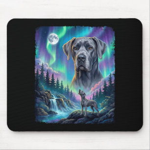 Great dane dog howling northern lights aurora moon mouse pad