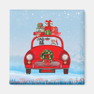 Great Dane Dog In Car With Santa Claus  Magnet