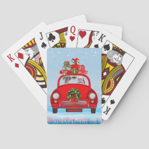 Great Dane Dog In Car With Santa Claus Playing Cards