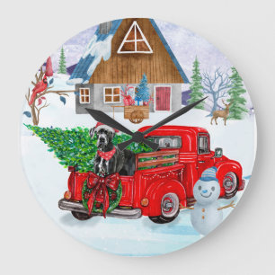 Great Dane Dog In Christmas Delivery Truck Snow  Large Clock