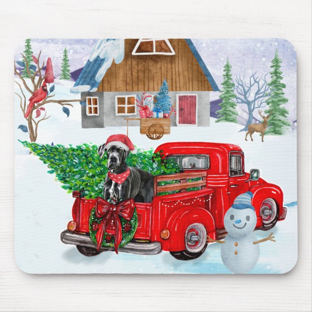 Great Dane Dog In Christmas Delivery Truck Snow  Mouse Pad (Front)