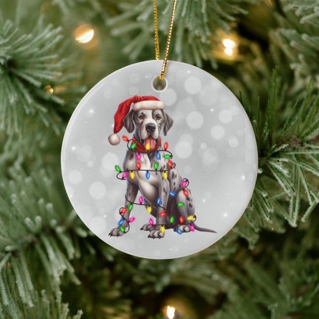 Great Dane Dog in Christmas Lights  Ceramic Ornament (Tree)
