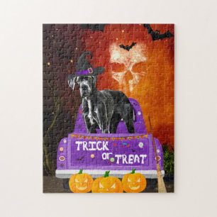 Great Dane Dog in Halloween Truck Jigsaw Puzzle