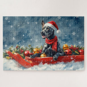 Great Dane Dog in Sledge Let it Snow Christmas Jigsaw Puzzle