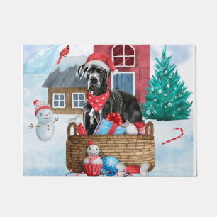 Great Dane Dog In snow Christmas Dog House Doormat