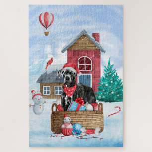 Great Dane Dog In snow Christmas Dog House Jigsaw Puzzle
