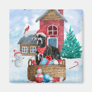 Great Dane Dog In snow Christmas Dog House Magnet