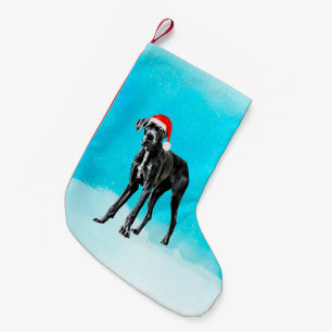 Great Dane Dog In Snow Christmas Hat Small Christmas Stocking