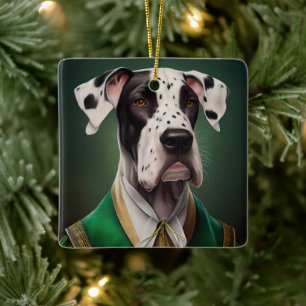 Great Dane Dog in St. Patrick's Day Dress Ceramic Ornament