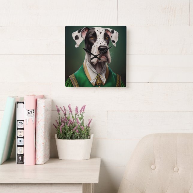 Great Dane Dog in St. Patrick's Day Dress Square Wall Clock (Reading Room)