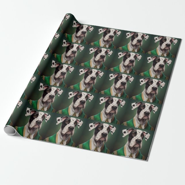 Great Dane Dog in St. Patrick's Day Dress Wrapping Paper (Unrolled)