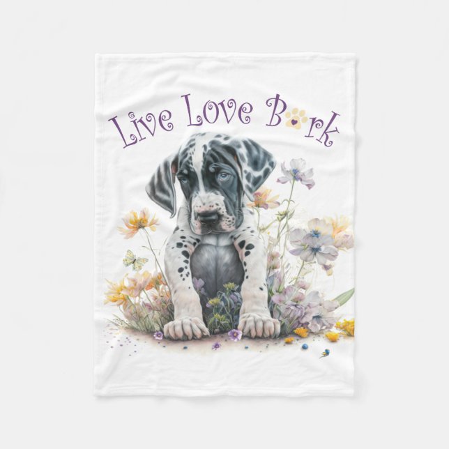 Great Dane Dog Mum Floral Fleece Blanket (Front)