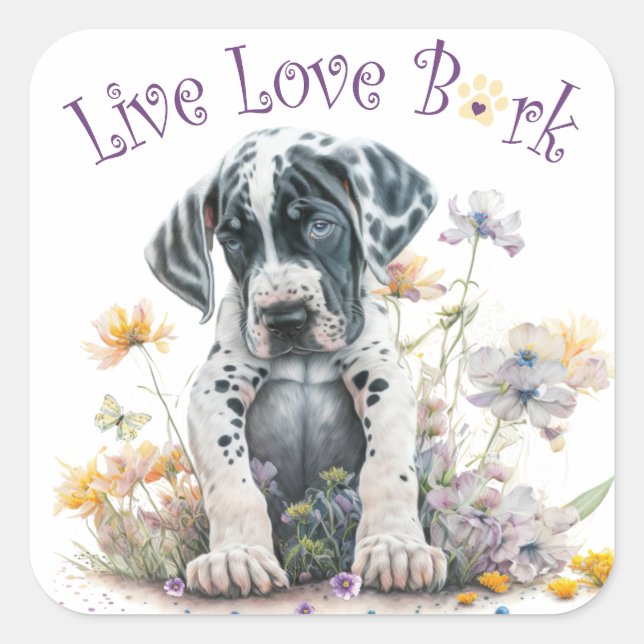 Great Dane Dog Mum Floral Square Sticker (Front)