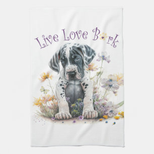 Great Dane Dog Mum Floral Tea Towel