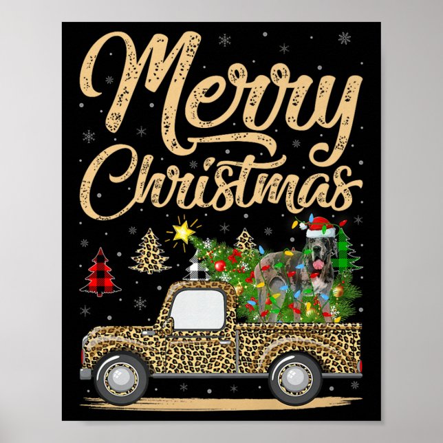 Great Dane Dog On Christmas Tree Leopard Truck Xma Poster (Front)