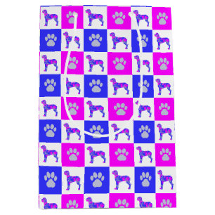 Great Dane Dog & Paw Crazy Hot Pink & Blue Medium Gift Bag