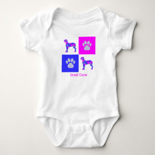 Great Dane Dog & Paw Pink and Blue Baby Bodysuit