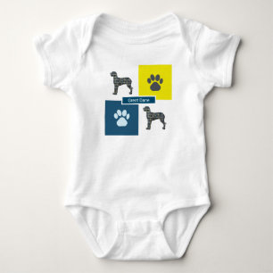 Great Dane Dog & Paw Print Yellow & Blue Grid Baby Bodysuit