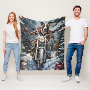 Great Dane Dog Riding Motorcycle Christmas Fleece Blanket