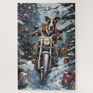 Great Dane Dog Riding Motorcycle Christmas Jigsaw Puzzle