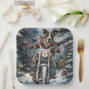 Great Dane Dog Riding Motorcycle Christmas Paper Plate